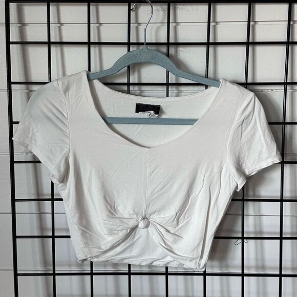 Hot Miami Styles Cropped T-Shirt Womens‎ S White Twisted Stretch - Picture 1 of 8